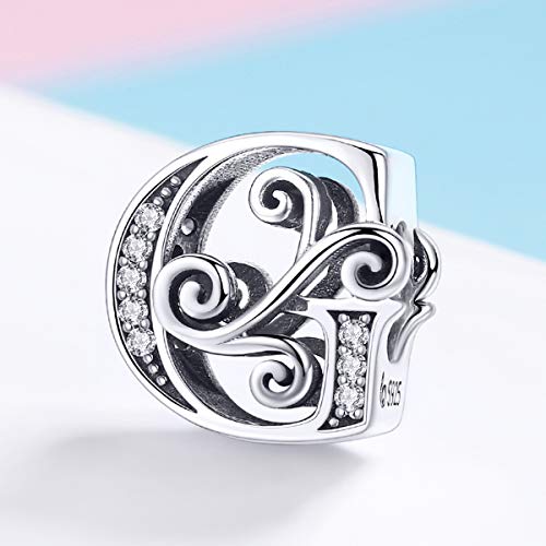 BISAER 925 Sterling Silver Initial Letter A-Z Charms for Bracelets Alphabet Beads Charm Jewelry Gifts - color: Letter G