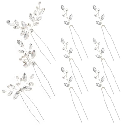 9 Pieces Bride Wedding Hair Pins Bridal Hair Accessories Set Jewelry Bridesmaids Silver HairPiece for Women - color: Set 1