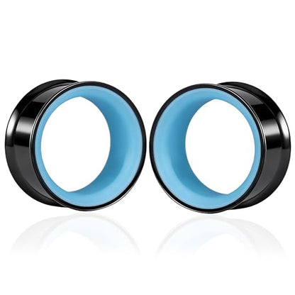 DOEARKO 2Pcs Stainless Steel Outer Ring & PLA Inner Plug Ear Gauges (2g/6mm - 1"/25mm) Hypoallergenic Double Material for Stretched Ears Lightweight Breathable Plugs - color: B&BU, size: 6mm(2G)