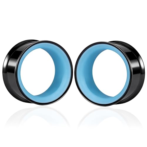 DOEARKO 2Pcs Stainless Steel Outer Ring & PLA Inner Plug Ear Gauges (2g/6mm - 1"/25mm) Hypoallergenic Double Material for Stretched Ears Lightweight Breathable Plugs - color: B&BU, size: 10mm(00g)