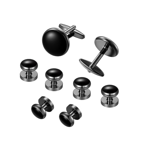 Cufflinks for Men and Tuxedo Shirt Studs Set with Gift Box Stainless Steel Cuff links - style: Black-2+6