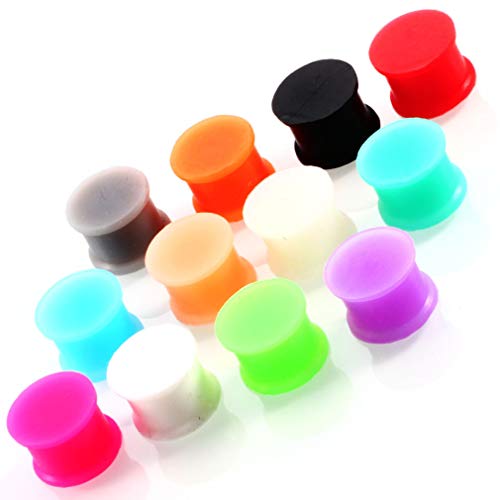 24-Piece Silicone Ear Gauge Plugs, Double Flare, 00G-1 Inch | Solid silicone plugs with smooth saddle edges and a double-flare design, colorful body piercing jewelry for women and men - size: 6mm