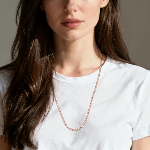 Eusense Stainless Steel Chain Necklace for Men Women Rolo/Wheat/Snake/Box Chain, 2-3MM, 20-24 Inches with Delicate Gift Box - color: Rose Gold-Plated, size: 22+2 Inches Length, style: Rolo Chain-3MM Width
