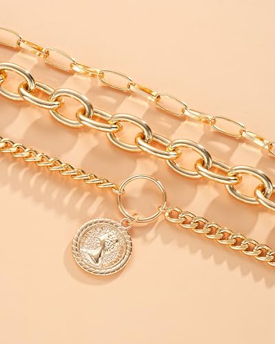 Gold Layered Necklaces for Women Chunky Layered Gold Link Chain Necklaces Trendy Paperclip Herringbone Toggle Clasp Necklace Statement Jewelry Accessories for Her - color: A6:chunky gold necklace