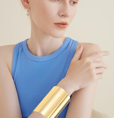 2Pcs Cuff Bangle Bracelet for Women Open Wide Wire Bracelets Gold Wrist Cuff Wrap Bracelet Adjustable - color: Gold1