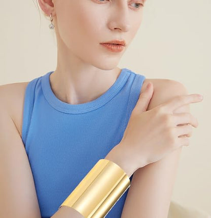2Pcs Cuff Bangle Bracelet for Women Open Wide Wire Bracelets Gold Wrist Cuff Wrap Bracelet Adjustable - color: Gold1