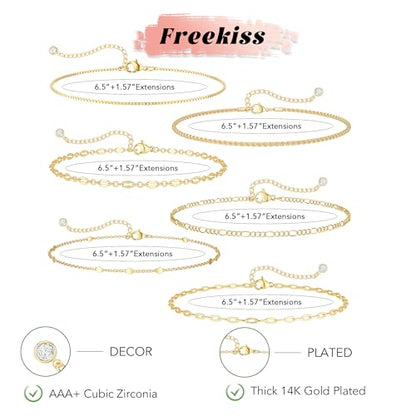 Freekiss Gold Stack Bracelets Pendant Necklace for Women: Dainty Thin Bracelet Set Charm Necklaces Necklaces Trendy Gold Jewelry for Women