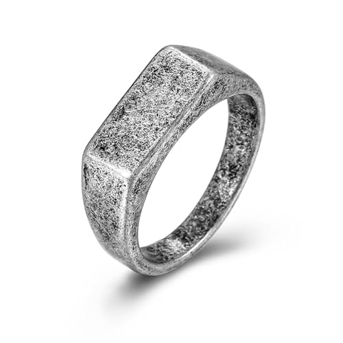 Quiet Luxury Wide Square Signet Ring - Timeless Titanium Steel Band Fashion Statement Jewelry for Men & Women (Silver, Antique Silver, Gold, Black) - color: Antique silver