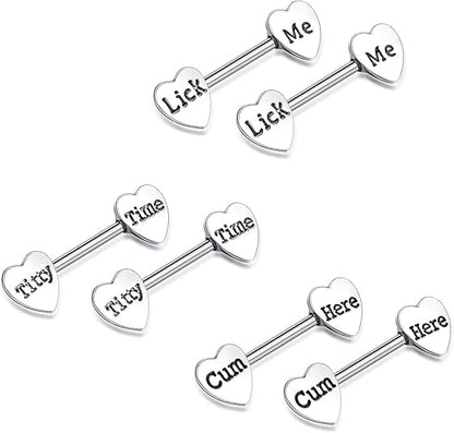 Hicarer 3 Pairs Women Breast Rings 14g Stainless Steel Breast Rings Tongue Barbell Heart Shape Body Piercing Jewelry - style: Stylish Style