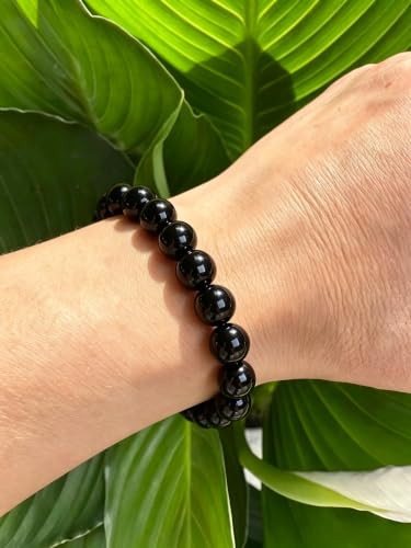 Carnelian Bracelet - Stone of Luck,Stretch Natural Stone Crystal Beads Jewelry Gifts for Women Men Unisex - color: Black Onyx-Positive Energy, size: 10mm