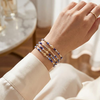 Seed Beaded Stack Bracelets Set for Women,Small Boho 4Pcs Colorful Handmade Dainty Trendy Gold Stretch Accessories Jewelry, Summer Daily Party Friendship Gift - color: Royal Blue