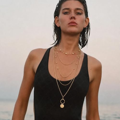Vintage Gold Layered Necklaces for Women, 3-Piece Chunky Cuban Link & Paperclip Chain Set, Trendy Coin Pendant Choker Stack, Hypoallergenic Jewelry Gift - style: Gilt Sun