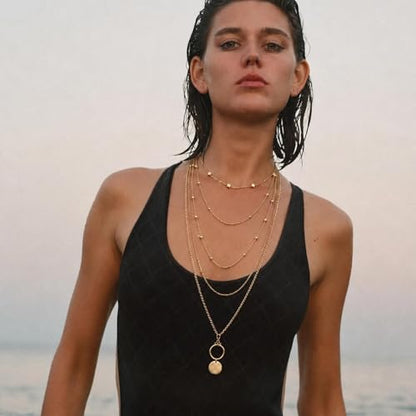 Vintage Gold Layered Necklaces for Women, 3-Piece Chunky Cuban Link & Paperclip Chain Set, Trendy Coin Pendant Choker Stack, Hypoallergenic Jewelry Gift - style: Gilt Sun