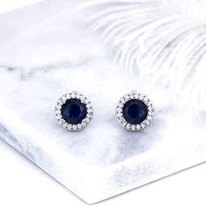 YOQUCOL 8MM Cubic Zirconia Crystal Clip On Stud Earrings Round Non Pierced Earrings for Women - color: Blue