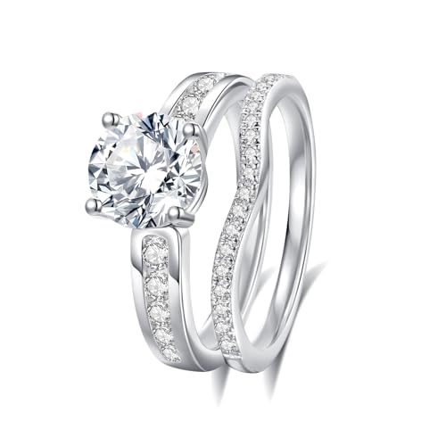 Moissanite Wedding Ring Set for Women D Color VVS1 Moissanite Engagement Rings 925 Sterling Silver Palladium and Rhodium Plated Promise Ring with Certificate - color: 2.56CTTW(2CT Center)
