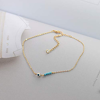 MEVECCO Anklet for Women Gold Chain 14K Gold Plated Dainty Boho Beach Summer Simple Foot Jewelry Ankle Bracelet - style: Evil Eye