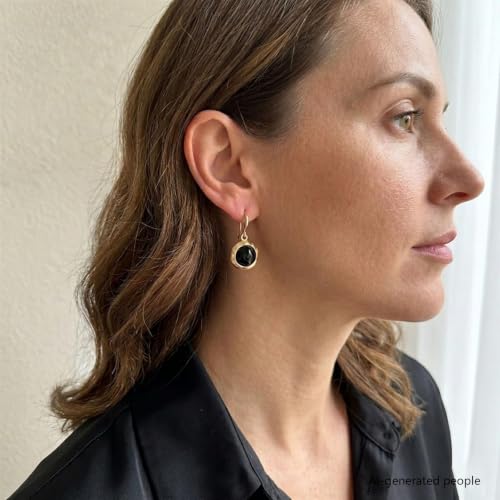 Gold Earrings for Women Dainty Stone Round Dangle Drop Earrings Colorful Resin Beaded Black White Pink Blue Dangle Drop Earrings Statement Gift - color: Black Earrings