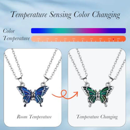 FM FM42 Temperature Sensing Color Changing Pendant Necklace with 19.29" Stainless Steel Rolo Chain - color: Butterfly Set, Pack of 2
