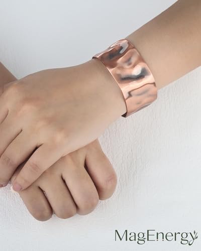 MagEnergy Copper Bracelet for Men Women, 100% Solid Copper Bracelets, Pure, Raw Handmade Hammered Copper Cuff Bangles Bracelet - color: Copper Hammered 7inch
