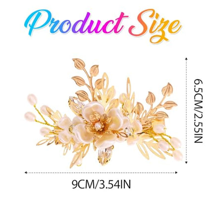 BARTOSI Gold Flower Bride Wedding Hair Clips Bridal Hair Pieces Floral Hair Accessories for Women and Girls