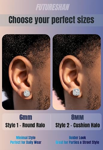 Magnetic Earrings for Men 5A Cubic Zirconia Stainless Steel Clip On Earring | 2 Pairs Fake Earrings Non Pierced Magnet Nose Stud Piercings for Women, 5/6/7/8MM Simulated Diamond, Gold/Silver/Black Color - color: Silver-Style One-8mm