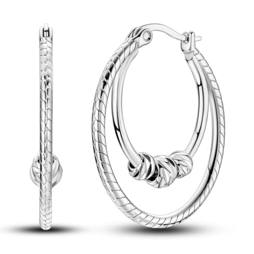 NARMO 925 Sterling Silver Earrings for Women Hypoallergenic Hoop Earrings - color: Snake Double Hoop