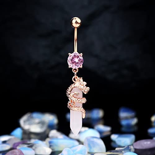 Halloween Belly Button Ring 14G Dragon Dangle Belly Ring Burn Silver Navel Piercing Jewelry Purple Belly Button Piercing - color: Rose Gold