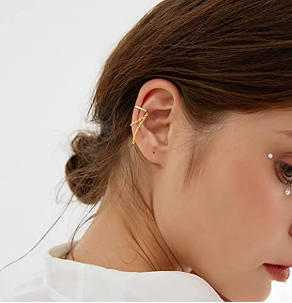 Reffeer Solid 925 Sterling Silver Minimalist Cuff Earrings Chain for Women Cartilage Wrap Earrings Helix Cuffs - color: B-18K Gold