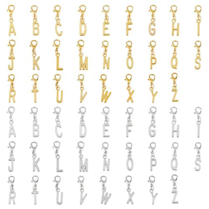 SUPERFINDINGS 104Pcs 2 Colors A-Z Alphabet Letter Charms Initial Letter Charm with Lobster Clasp Alloy Uppercase Letters Pendants for DIY Keychain Chain Bracelets Jewelry Making Craft - size: 30mm