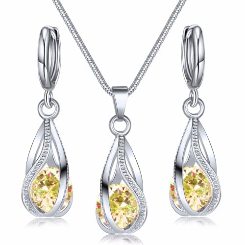 IFKM Silver Jewelry Sets for Women Rhinestone Crystal CZ Bridal Bridesmaid Accessories Necklace Earrings set for Wedding Prom Anniversary Birthday Gifts - color: Yellow