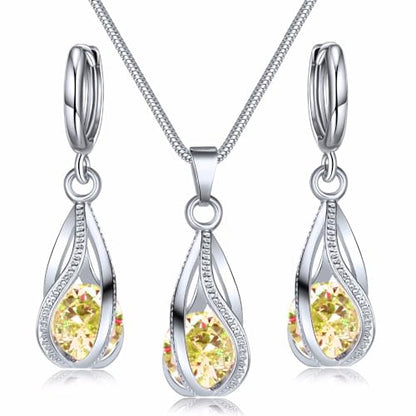 IFKM Silver Jewelry Sets for Women Rhinestone Crystal CZ Bridal Bridesmaid Accessories Necklace Earrings set for Wedding Prom Anniversary Birthday Gifts - color: Yellow