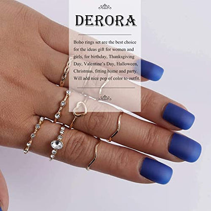 Boho Rings Set Gold Ring Crystal Joint Knuckle Finger Rings Stackable Ring Jewelry for Women (F)