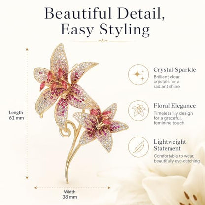 Flower Brooch for Women Rhinestone Pearl Zirconia Flower Lapel Pin Birthday Holiday Gift for Mother Wife Girlfriend - color: 02 Lily-1