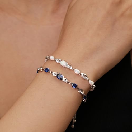 FANCIME Birthstone Teardrop Tennis Bracelet for Women, Sterling Silver 9x7mm main Gemstone Bolo Adjustable Chain Bracelet Fine Jewelry Birthday Gifts for Women Mom Wife Her - color: 02-Amethyst