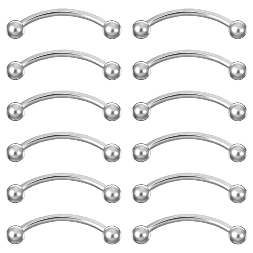 12pcs Curved Barbell Piercing Jewelry 16g Eyebrow Rook Piercing Jewelry | with 3mm Balls Stainless Steel Vertical Labret Lip Eyebrow Rings Tragus Helix Belly Lip Ring Body Piercings - color: Silver