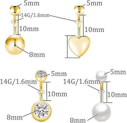 9 Pcs Pearl Belly Button Ring, Gold Belly Rings for Women | CZ Crystal Pearl Opal Belly Piercing Jewelry Surgical Stainless Steel Navel Piercing Rings Curved Barbells for Daily Wear
