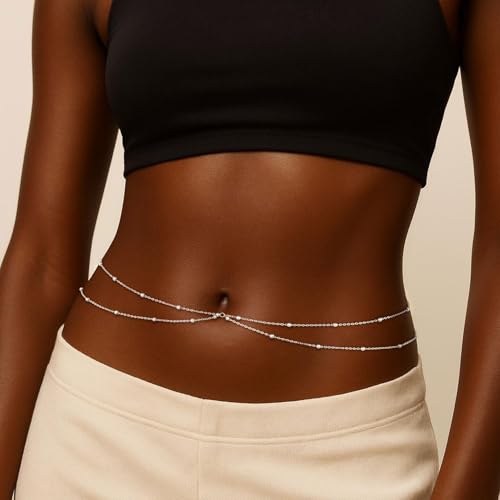 CHESKY Silver Plated Waist Chain Body Chain Jewelry, Belly Chain for Women - style: 1