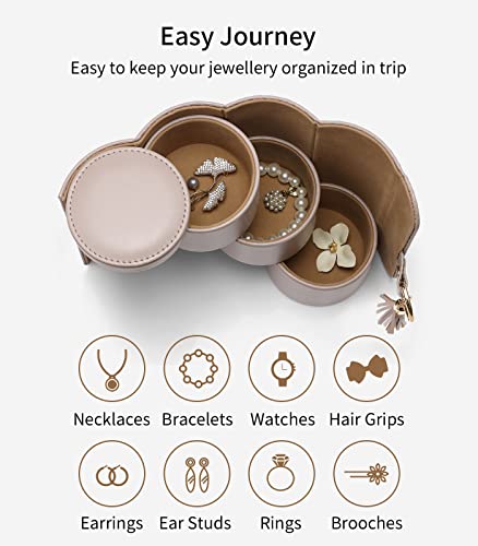 VLANDO Travel Jewelry Box, Travel Jewelry Case for Mothers Day Gifts, Earring organizer Necklacke Organizer Ring Organizer Box with Hand-held Design for Travelling - Grey+Khaki Inner | Stepped Sections Compartments Keep Jewelry Visible, Soft Lining Protec