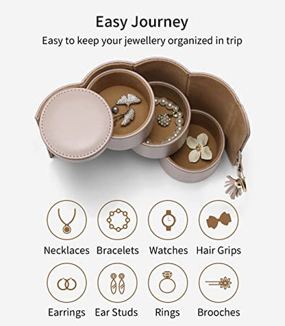 VLANDO Travel Jewelry Box, Travel Jewelry Case for Mothers Day Gifts, Earring organizer Necklacke Organizer Ring Organizer Box with Hand-held Design for Travelling - Grey+Khaki Inner | Stepped Sections Compartments Keep Jewelry Visible, Soft Lining Protec