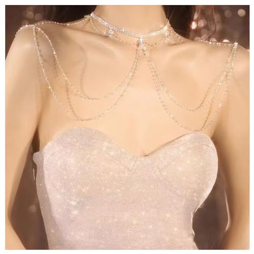 Sexy Rhinestone Shoulder Chain Necklace, Tassel Multi-layered Bridal Crystal Back Chain Wedding Backdrop Jewelry