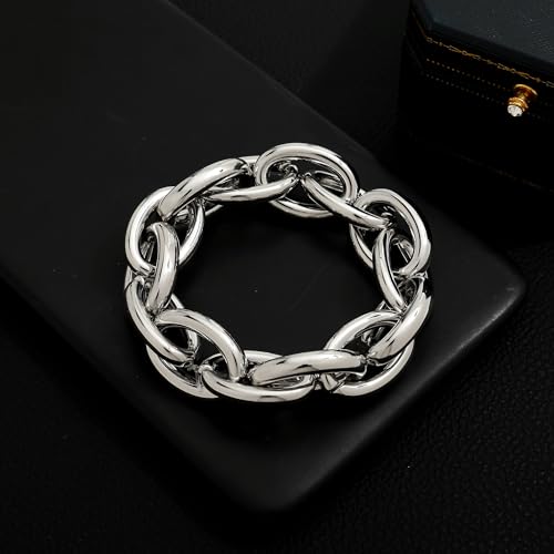 WOWORAMA Chunky Chain Bracelet for Women, Gold/Silver | Adjustable Elastic Stretch Bracelet, Thick Chunky Link Bracelet, Statement Jewelry - color: Oval-Silver