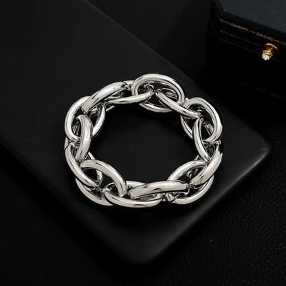 WOWORAMA Chunky Chain Bracelet for Women, Gold/Silver | Adjustable Elastic Stretch Bracelet, Thick Chunky Link Bracelet, Statement Jewelry - color: Oval-Silver