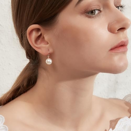 Pearl Earrings for Women Pearl Leverback Earrings 925 Sterling Silver - color: B3-rose