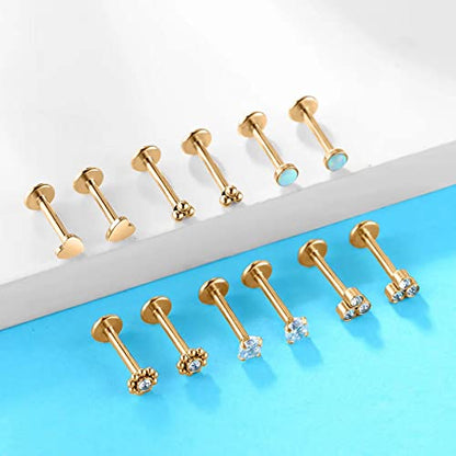16G Monroe Lip Piercing Jewelry Labret Studs Tragus Hoop Earrings Nose Piercing Flat Back Helix Earring - color: rose gold, size: 16G*8mm