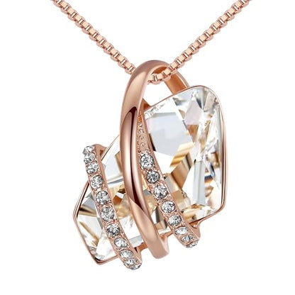 Leafael Wish Stone Pendant Necklace with Birthstone Crystal, 18K Rose Gold Plated/Silvertone, 18" + 2" - color: 104-April-Clear White-Rose Gold Plated