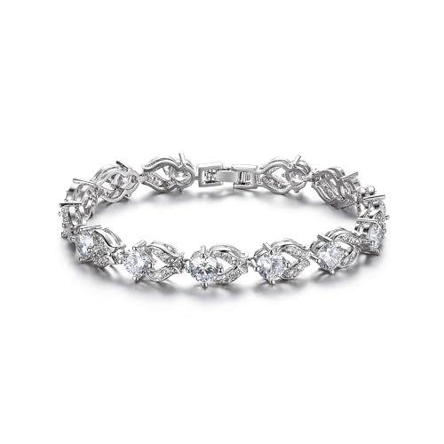 Crysdue Marquise Teardrop Cubic Zirconia Wedding Bridal & Prom Tennis Bracelets for Brides Bridesmaids, Silver/Gold/Rose Gold Plated Bracelet Gifts for Women - style: O_Clear 7.1-8.2 Inch