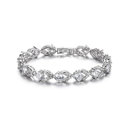 Crysdue Marquise Teardrop Cubic Zirconia Wedding Bridal & Prom Tennis Bracelets for Brides Bridesmaids, Silver/Gold/Rose Gold Plated Bracelet Gifts for Women - style: O_Clear 7.1-8.2 Inch