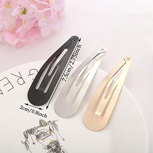 Clips for Hair 40 Pcs 2.75 Inch Metal Barrettes Large Black Snap Hair Clips | 7cm big snap clips for women girls 40 pack black hairpins diy craft hair accessory - color: Black