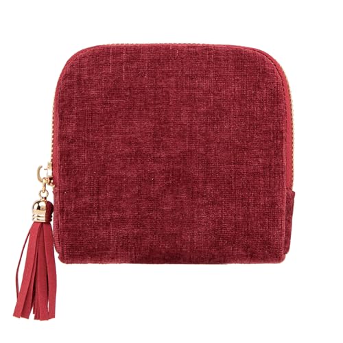 Women's Coin Purses Velvet Mini Travel Jewelry Case Bag with Tassel - color: A-Wine Red