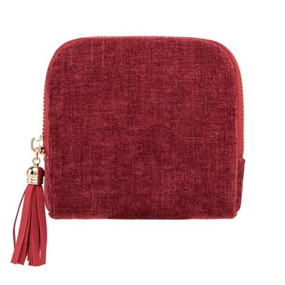 Women's Coin Purses Velvet Mini Travel Jewelry Case Bag with Tassel - color: A-Wine Red